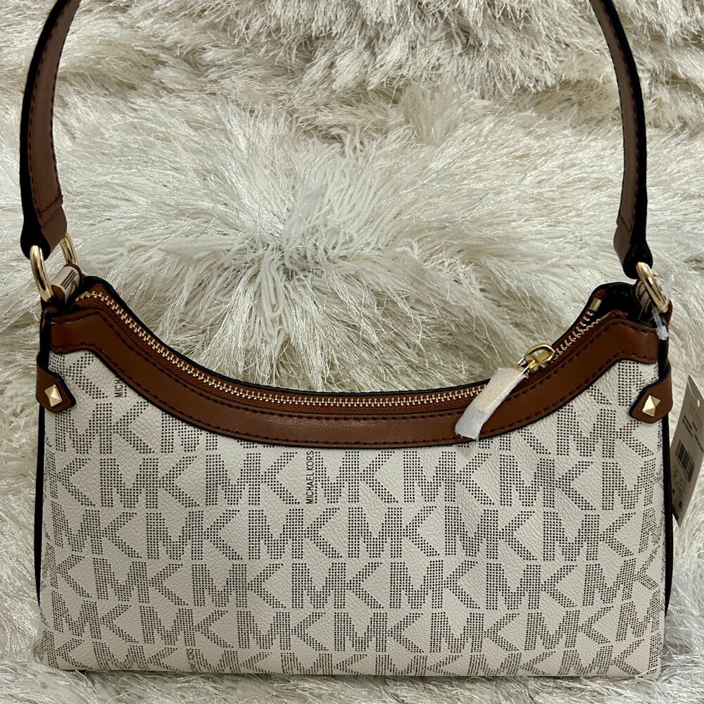 Michael Kors Maeve MD Pouchette (Beige & Brown) NWT - Picture 2 of 7